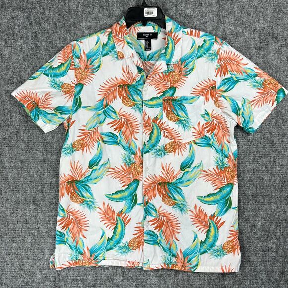 Forever 21 Shirt Mens Large Hawaiian Pineapple Casual‎ Beach Camp Button-Down - Picture 1 of 10